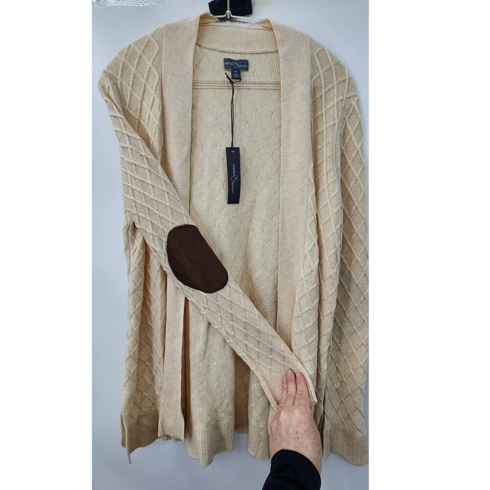 New NWT Market And Spruce Knit Cardigan Elbow Patch Sweater Size‎ XL Cream White